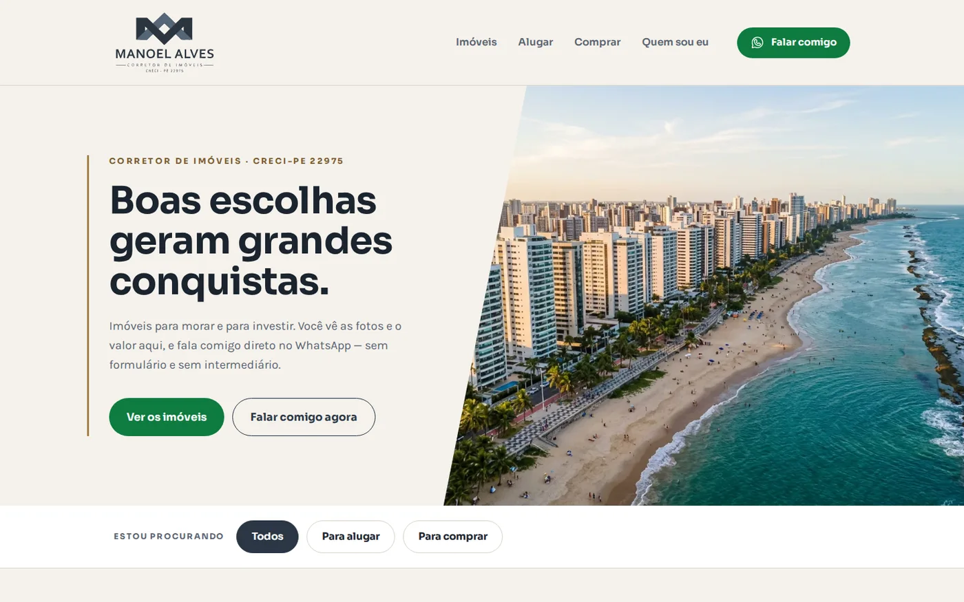 Página inicial do site Manoel Alves Imóveis